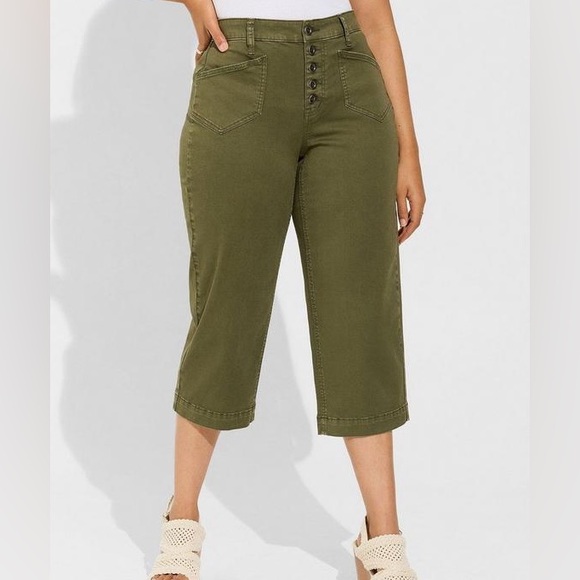 Denim - Crop Wide Leg Stretch Twill High Rise Patch Pocket Pant sz 28